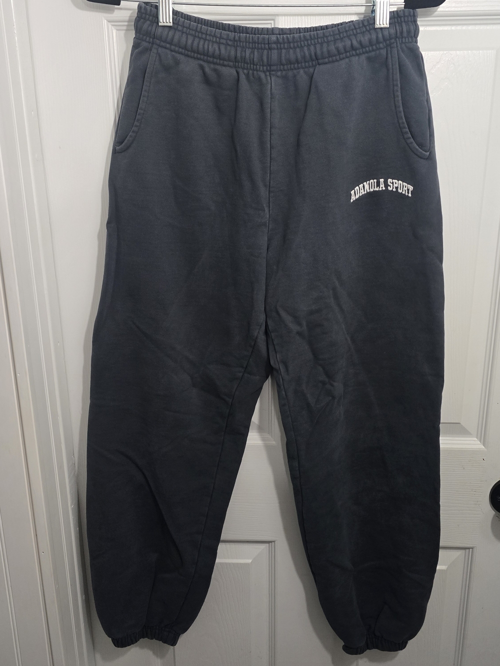 Adanola Sport Sweatpants Black Organic Cotton Joggers Medium Logo Loungewear